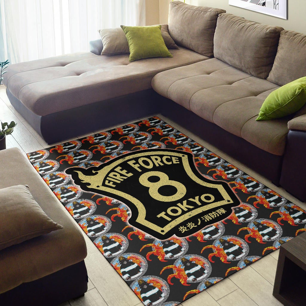 Fire Force Anime Area Rug Shinra Kusakabe Silhouette Evil Smile In Fire Patterns Rugs Home Decor
