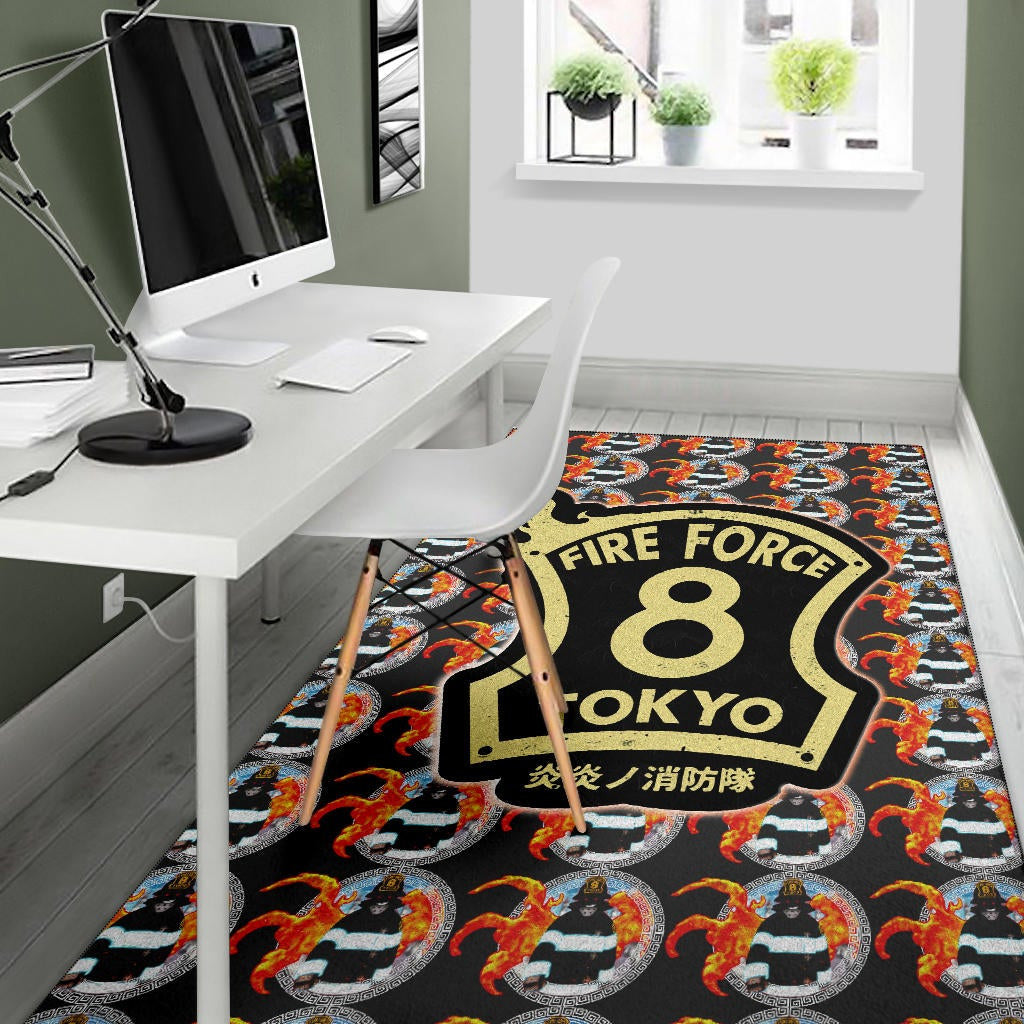 Fire Force Anime Area Rug Shinra Kusakabe Silhouette Evil Smile In Fire Patterns Rugs Home Decor