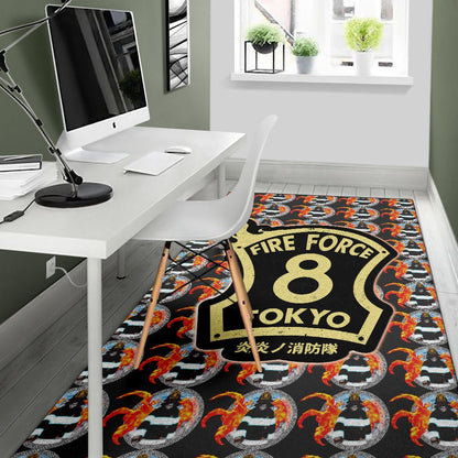 Fire Force Anime Area Rug Shinra Kusakabe Silhouette Evil Smile In Fire Patterns Rugs Home Decor