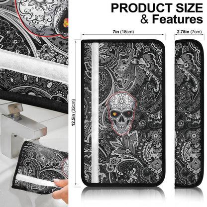 Valentine Seat Belt Covers - Tattooed Skull Rose Heart In Eyes Black White Pattern Belt Covers