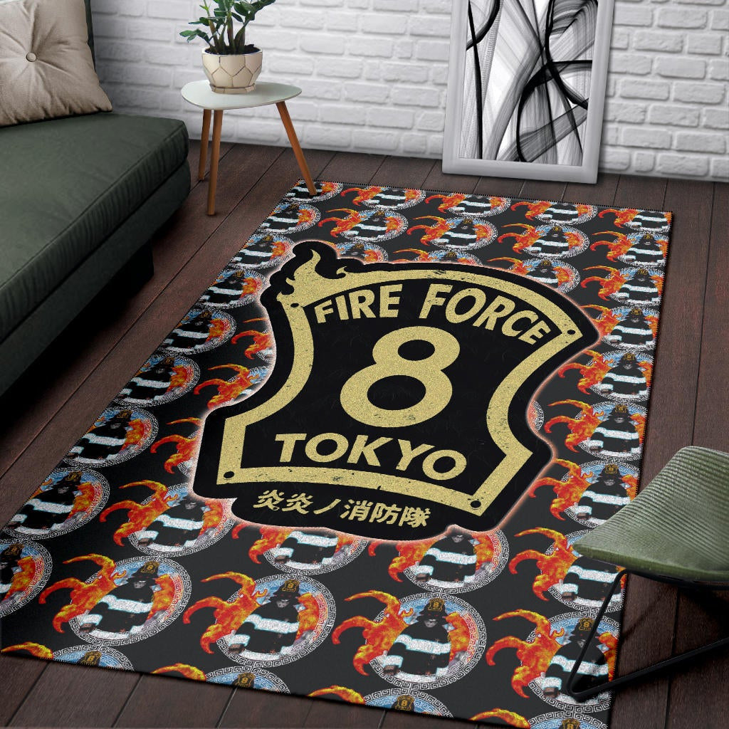 Fire Force Anime Area Rug Shinra Kusakabe Silhouette Evil Smile In Fire Patterns Rugs Home Decor