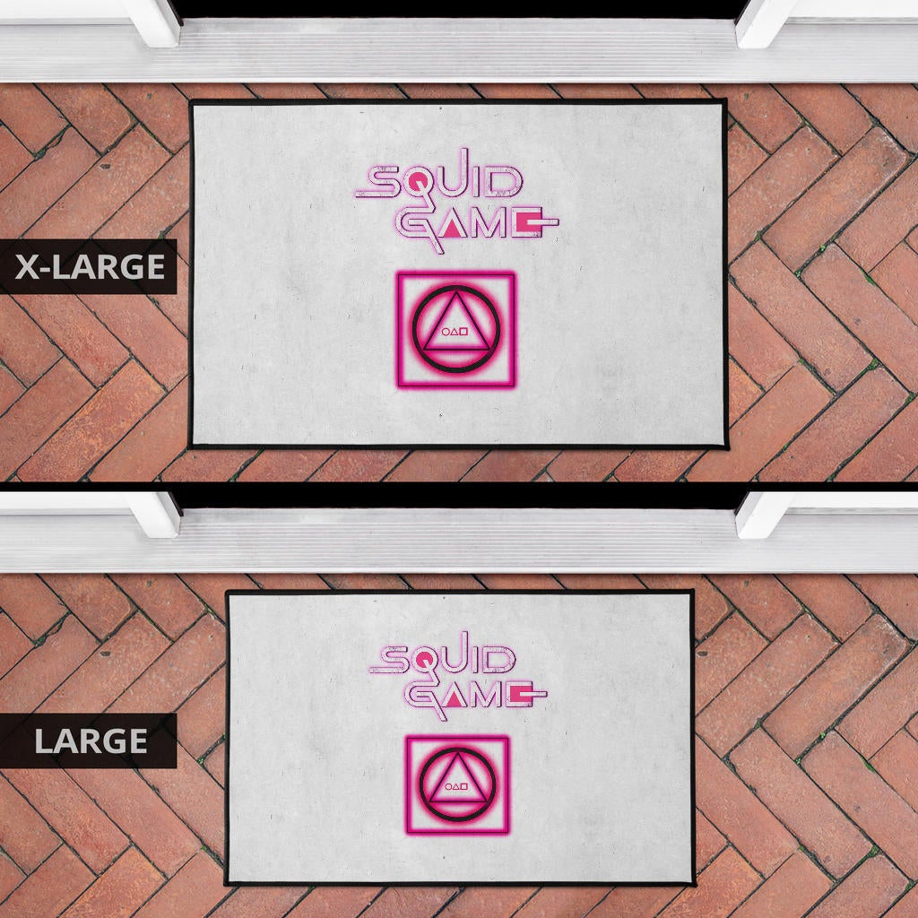 Squid Game Movie Door Mat Neon Round Square Triangle Shape Squid Game Text Font Door Mat Home Decor
