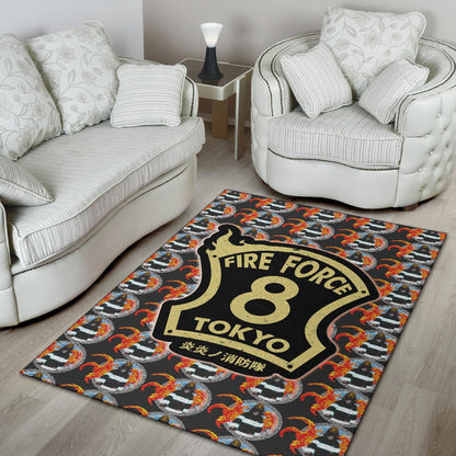 Fire Force Anime Area Rug Shinra Kusakabe Silhouette Evil Smile In Fire Patterns Rugs Home Decor