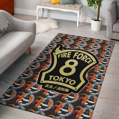 Fire Force Anime Area Rug Shinra Kusakabe Silhouette Evil Smile In Fire Patterns Rugs Home Decor