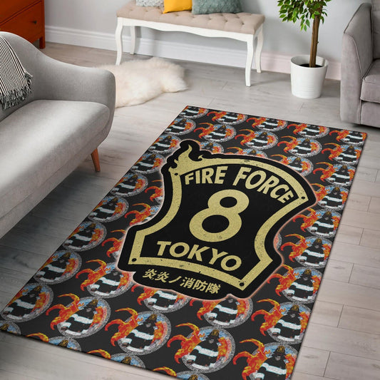 Fire Force Anime Area Rug Shinra Kusakabe Silhouette Evil Smile In Fire Patterns Rugs Home Decor