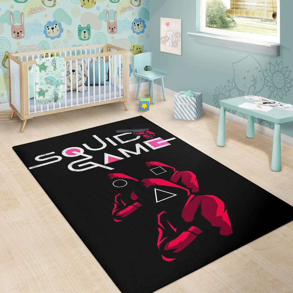Squid Game Movie Area Rug Red Squid Worker Round Square Triangle Symbol Rugs Home Decor