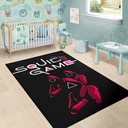 Squid Game Movie Area Rug Red Squid Worker Round Square Triangle Symbol Rugs Home Decor
