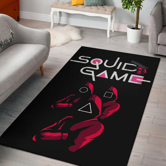Squid Game Movie Area Rug Red Squid Worker Round Square Triangle Symbol Rugs Home Decor
