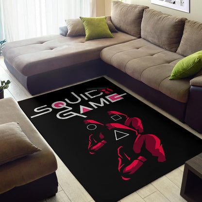 Squid Game Movie Area Rug Red Squid Worker Round Square Triangle Symbol Rugs Home Decor