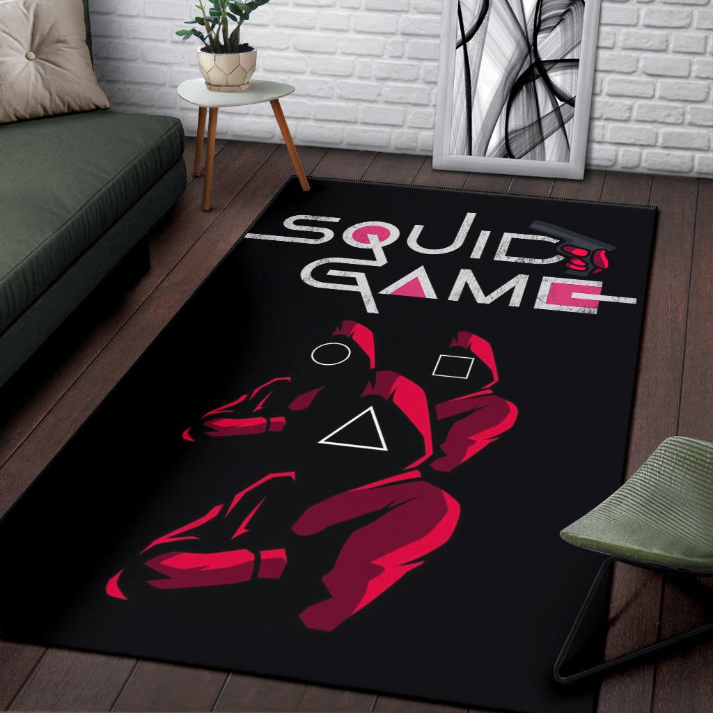 Squid Game Movie Area Rug Red Squid Worker Round Square Triangle Symbol Rugs Home Decor