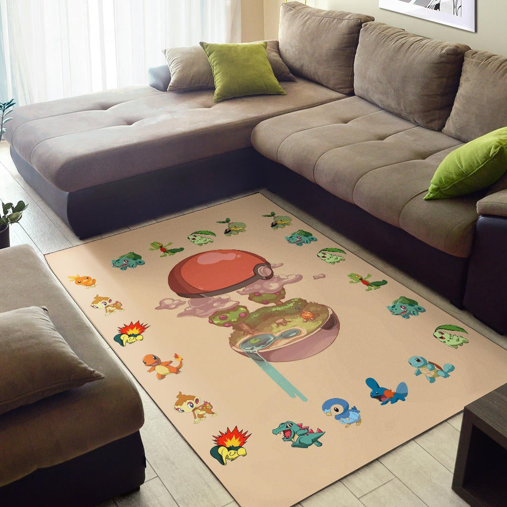 Pokemon Anime Area Rug Pokeball Opening Chibi Tiny Pokemon World Rugs Home Decor