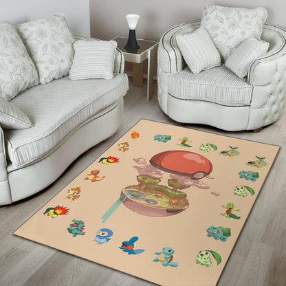 Pokemon Anime Area Rug Pokeball Opening Chibi Tiny Pokemon World Rugs Home Decor