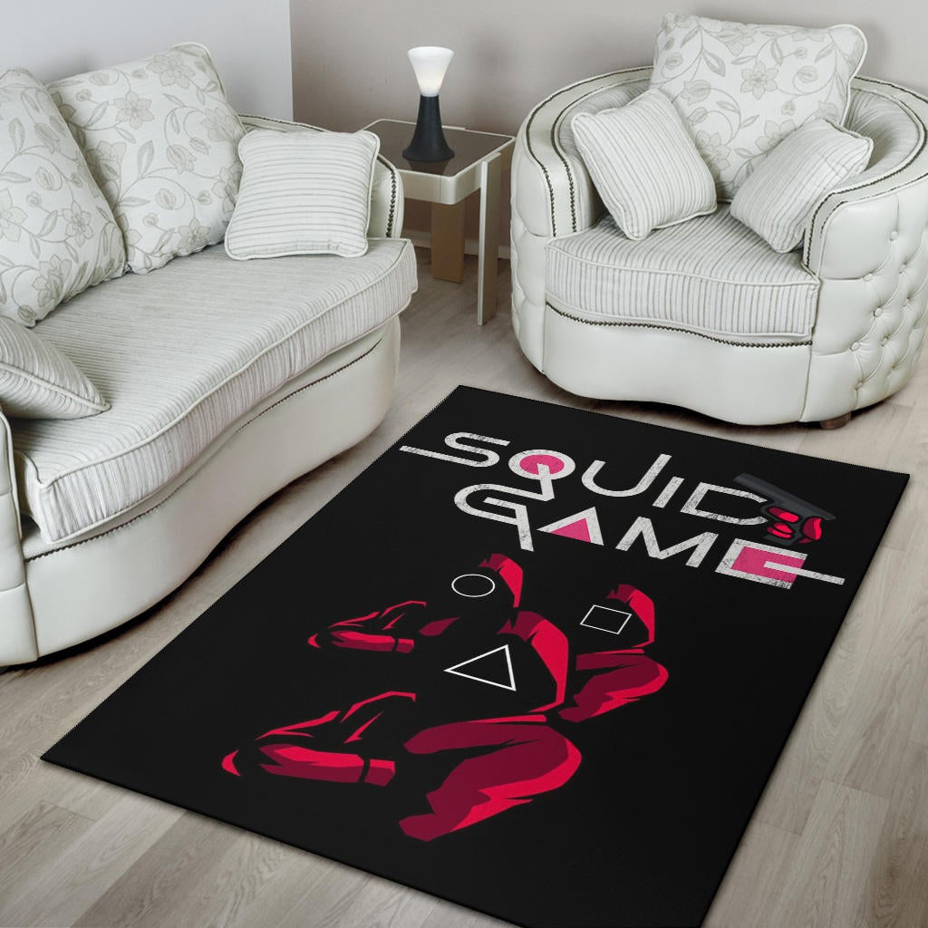 Squid Game Movie Area Rug Red Squid Worker Round Square Triangle Symbol Rugs Home Decor