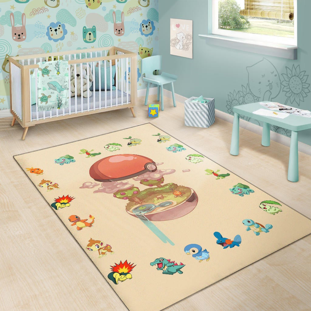 Pokemon Anime Area Rug Pokeball Opening Chibi Tiny Pokemon World Rugs Home Decor