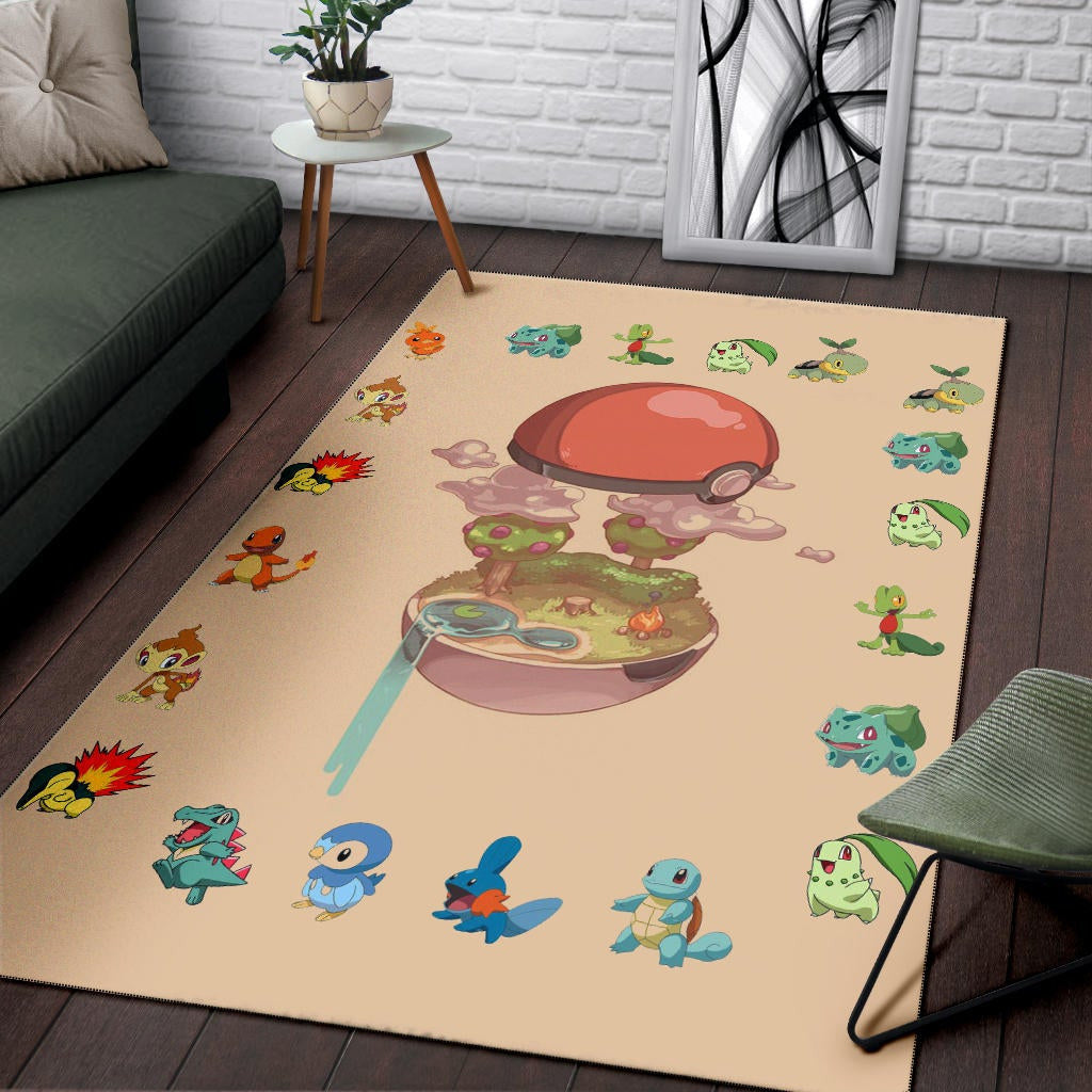 Pokemon Anime Area Rug Pokeball Opening Chibi Tiny Pokemon World Rugs Home Decor