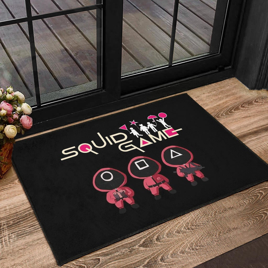 Squid Game Movie Door Mat Funny Fat Chibi Squid Worker Round Square Triangle Umbrella Balloon Door Mat Home Decor