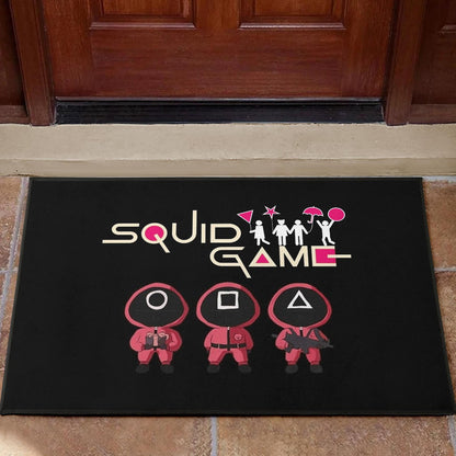 Squid Game Movie Door Mat Funny Fat Chibi Squid Worker Round Square Triangle Umbrella Balloon Door Mat Home Decor