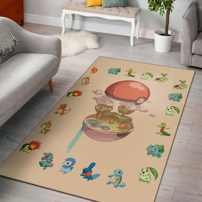 Pokemon Anime Area Rug Pokeball Opening Chibi Tiny Pokemon World Rugs Home Decor