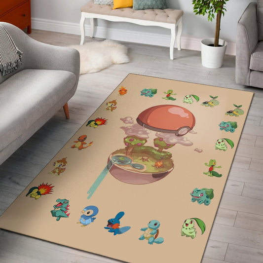 Pokemon Anime Area Rug Pokeball Opening Chibi Tiny Pokemon World Rugs Home Decor
