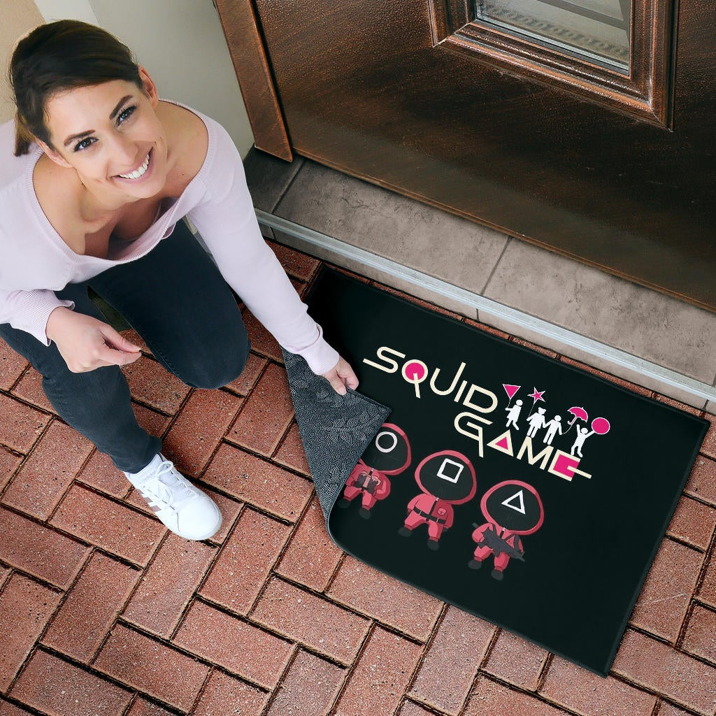 Squid Game Movie Door Mat Funny Fat Chibi Squid Worker Round Square Triangle Umbrella Balloon Door Mat Home Decor