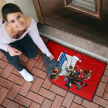Attack On Titan Anime Door Mat - Merry Christmas Levi Ackerman Xmas Gifts Red Door Mat