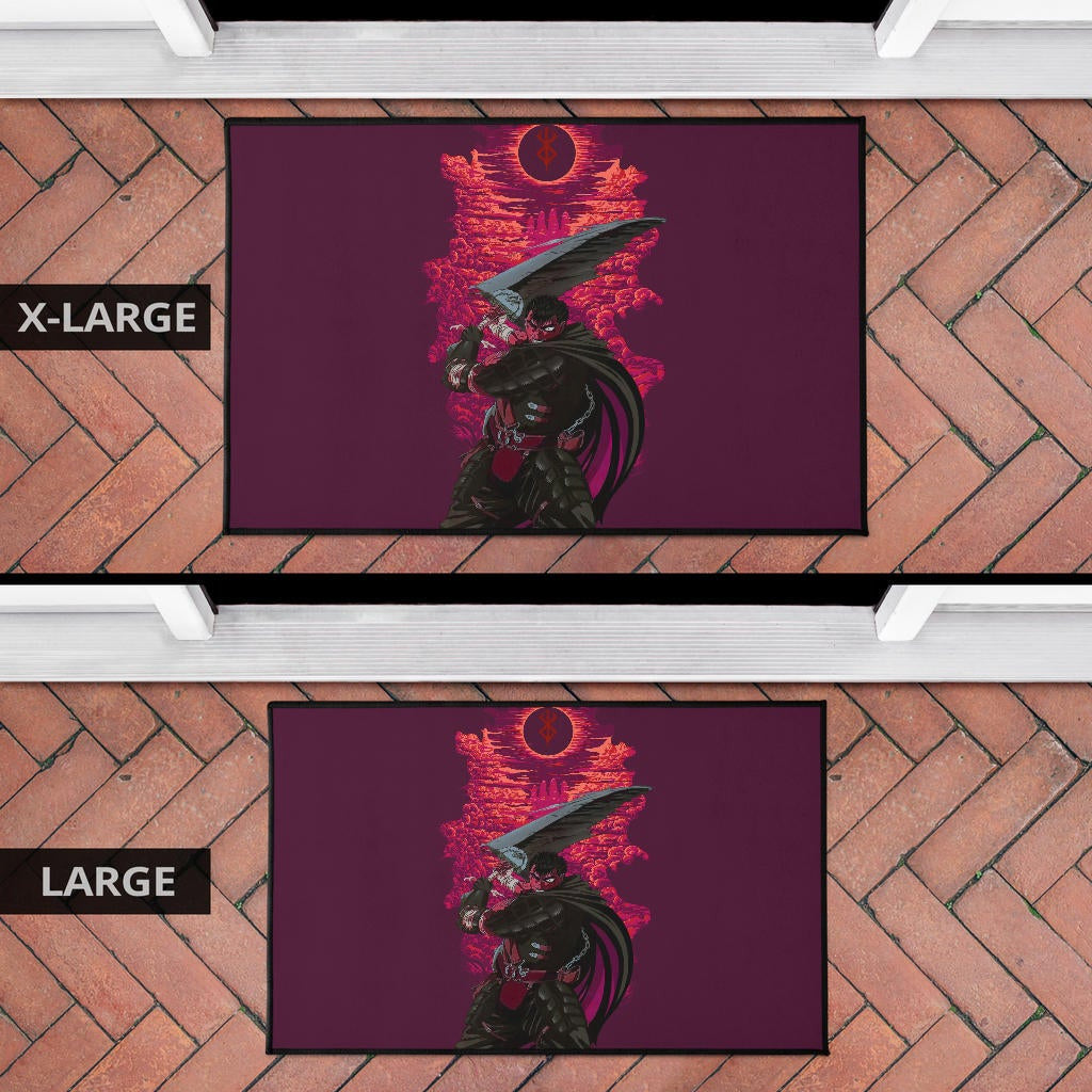 Berserk Anime Door Mat - Guts Sword Dark Black Sun Red Cloud Door Mat Home Decor