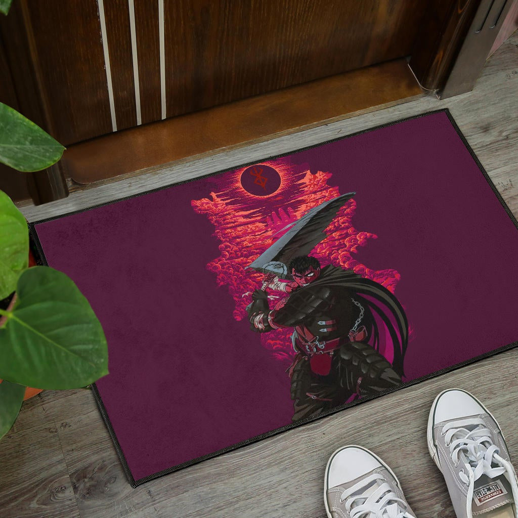 Berserk Anime Door Mat - Guts Sword Dark Black Sun Red Cloud Door Mat Home Decor