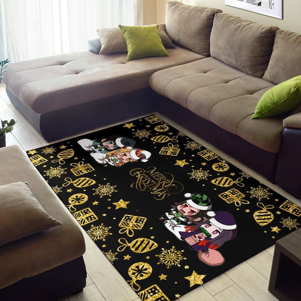 Demon Slayer Anime Area Rug - Tanjiro Nezuko Rengoku And Muichiro Xmas Gift Christmas Symbol Rugs Home Decor