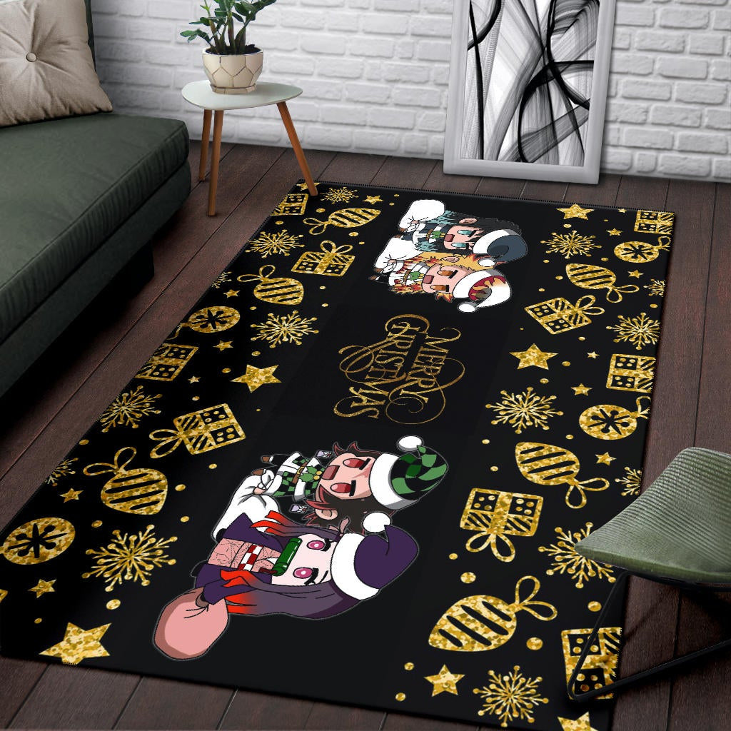 Demon Slayer Anime Area Rug - Tanjiro Nezuko Rengoku And Muichiro Xmas Gift Christmas Symbol Rugs Home Decor