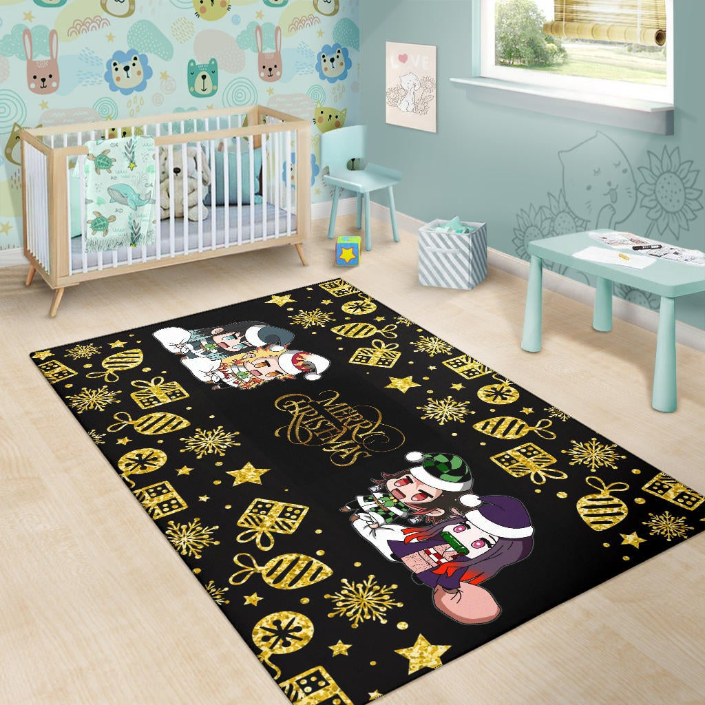 Demon Slayer Anime Area Rug - Tanjiro Nezuko Rengoku And Muichiro Xmas Gift Christmas Symbol Rugs Home Decor