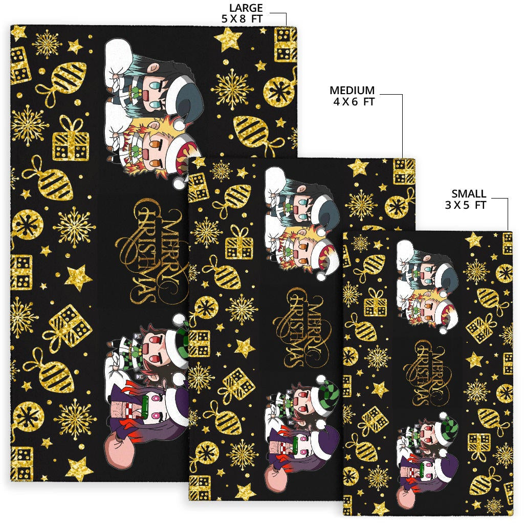 Demon Slayer Anime Area Rug - Tanjiro Nezuko Rengoku And Muichiro Xmas Gift Christmas Symbol Rugs Home Decor