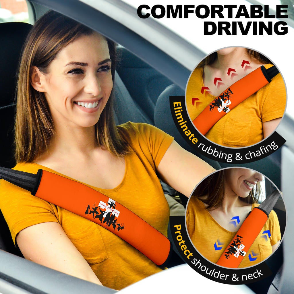 Fire Force Anime Seat Belt Covers Characters Silhouette Fighting Orange Yellow Text Belt Covers
