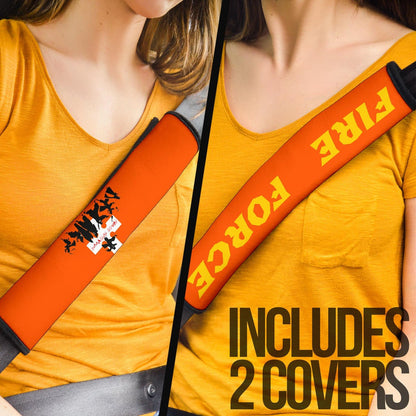 Fire Force Anime Seat Belt Covers Characters Silhouette Fighting Orange Yellow Text Belt Covers