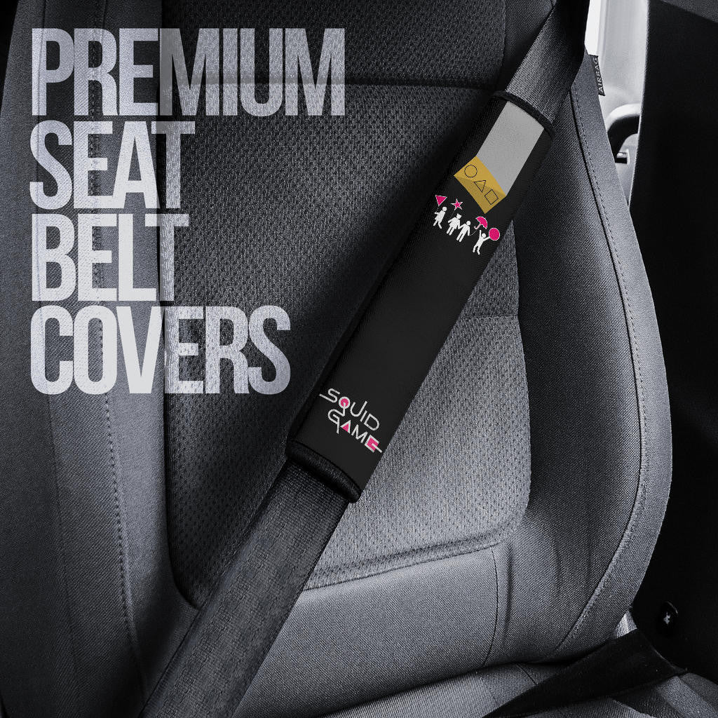 Squid Game Movie Seat Belt Covers Red Squid Worker Round Square Triangle Symbol Belt Covers