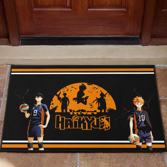 Haikyuu Anime Door Mat - Hinata Shoyo And Kageyama Play Volleyball Silhouette Door Mat