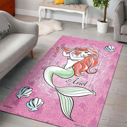Disney Movies Rectangle Rug | Ariel Disney Princess Characters Living Room Cartoon Floor Carpet