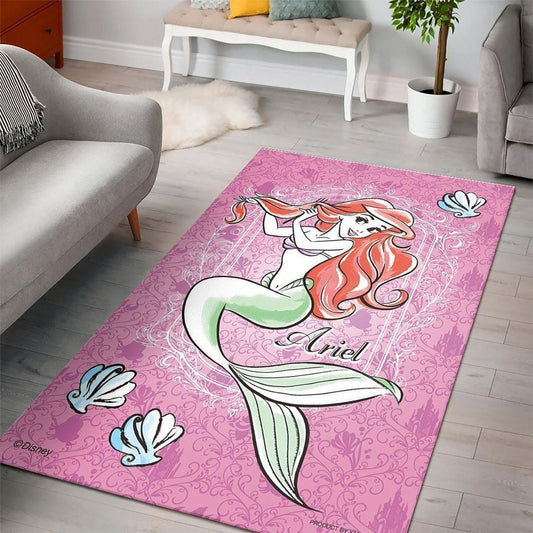 Disney Movies Rectangle Rug | Ariel Disney Princess Characters Living Room Cartoon Floor Carpet