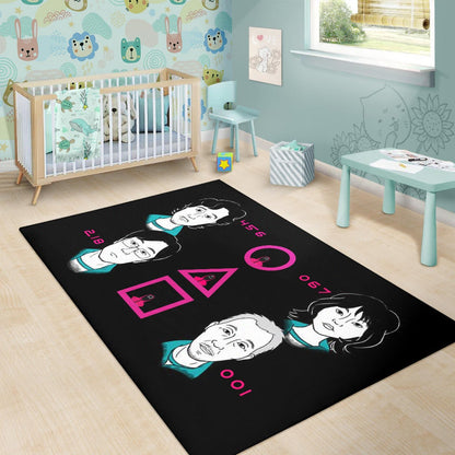 Squid Game Movie Area Rug - Round Square Triangle Squid Workers Main Players Artwork Rugs Home Decor