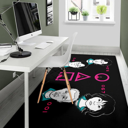 Squid Game Movie Area Rug - Round Square Triangle Squid Workers Main Players Artwork Rugs Home Decor