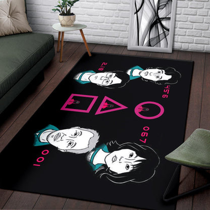 Squid Game Movie Area Rug - Round Square Triangle Squid Workers Main Players Artwork Rugs Home Decor