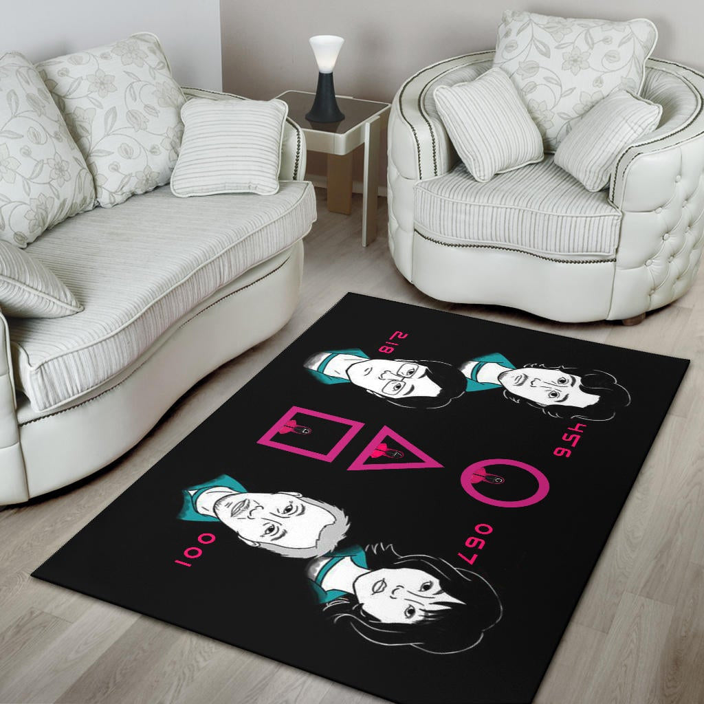 Squid Game Movie Area Rug - Round Square Triangle Squid Workers Main Players Artwork Rugs Home Decor
