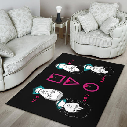 Squid Game Movie Area Rug - Round Square Triangle Squid Workers Main Players Artwork Rugs Home Decor