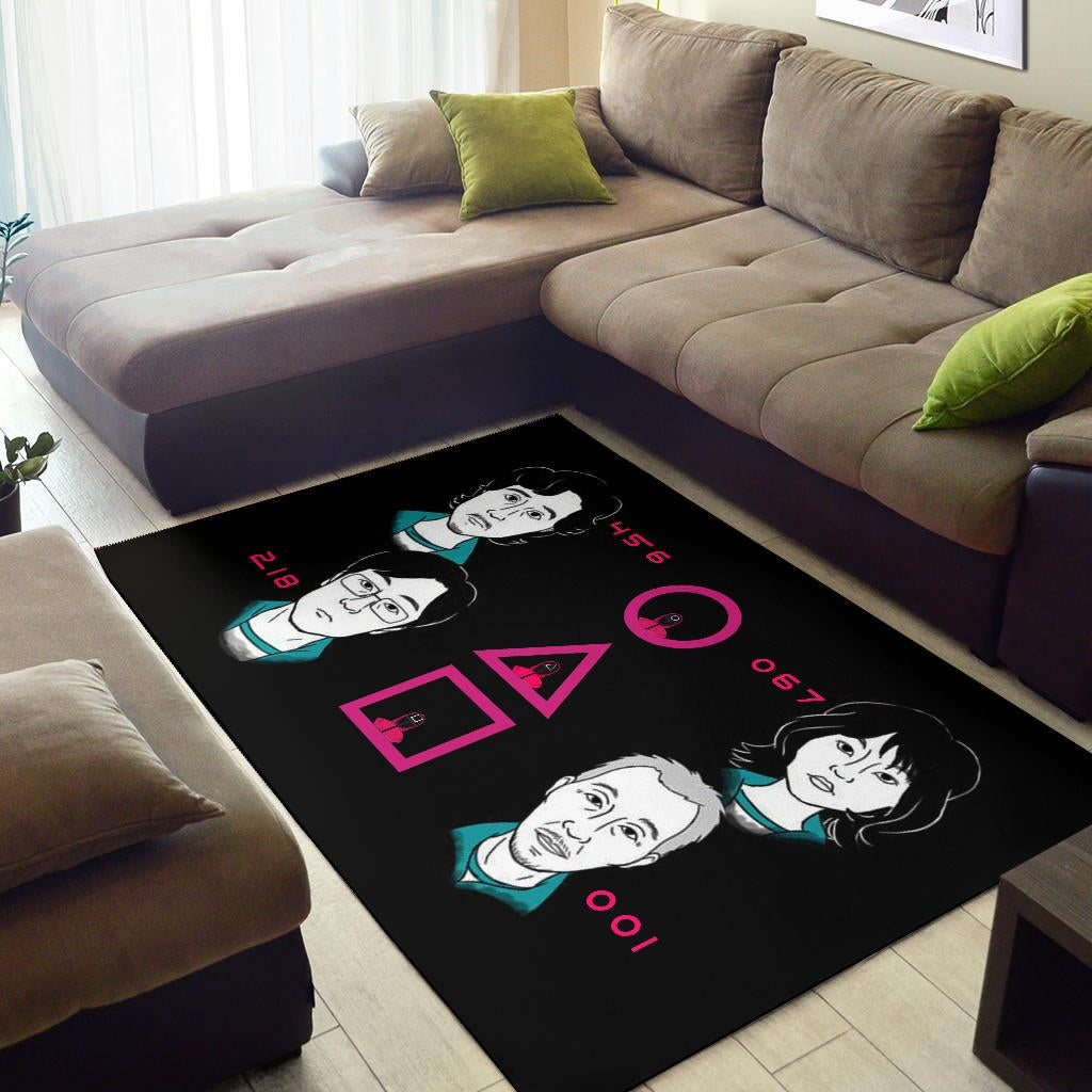 Squid Game Movie Area Rug - Round Square Triangle Squid Workers Main Players Artwork Rugs Home Decor