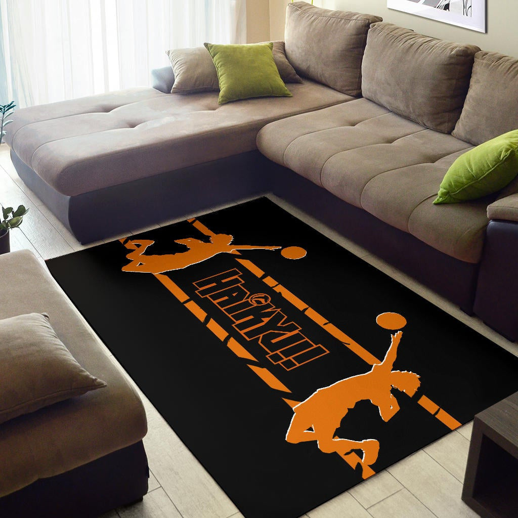 Haikyuu Anime Area Rug - Playing Volleyball Orange Silhouette Crow Feather Rugs Home Decor