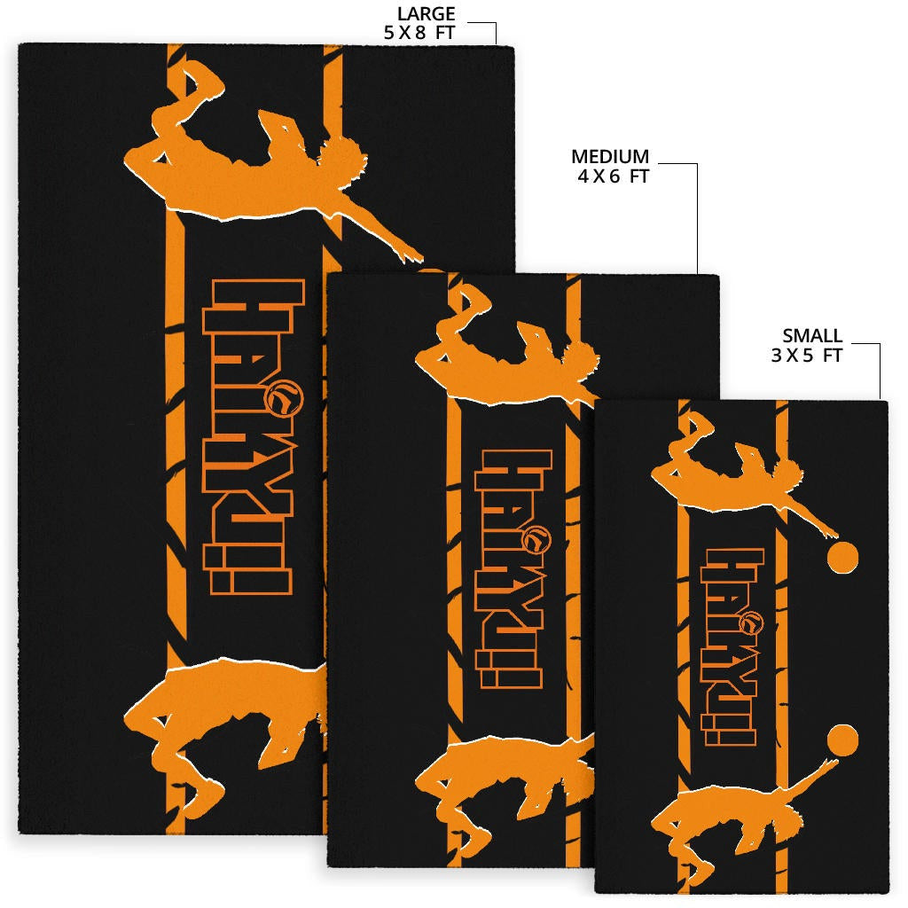 Haikyuu Anime Area Rug - Playing Volleyball Orange Silhouette Crow Feather Rugs Home Decor