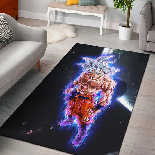 Dragon Ball Anime Area Rug - DB Handsome Goku Power Blue Bursting Rugs Home Decor
