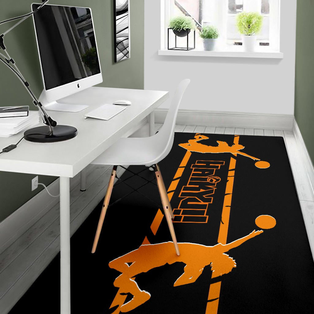 Haikyuu Anime Area Rug - Playing Volleyball Orange Silhouette Crow Feather Rugs Home Decor