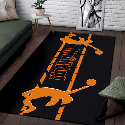 Haikyuu Anime Area Rug - Playing Volleyball Orange Silhouette Crow Feather Rugs Home Decor