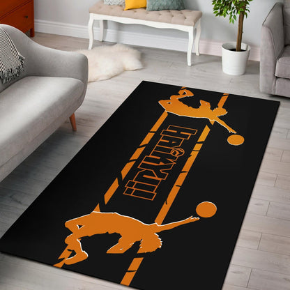 Haikyuu Anime Area Rug - Playing Volleyball Orange Silhouette Crow Feather Rugs Home Decor