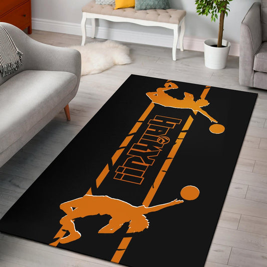 Haikyuu Anime Area Rug - Playing Volleyball Orange Silhouette Crow Feather Rugs Home Decor